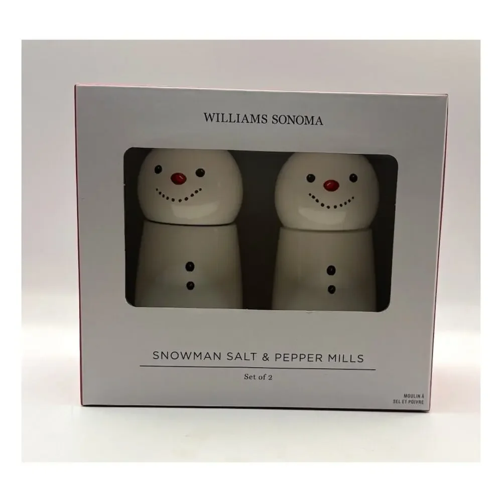 Williams Sonoma Snowman Salt Pepper Mills Set 2 Christmas NIB $99
